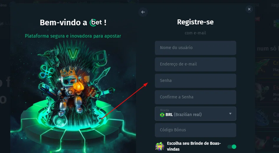 Cbet.GG formulário de registro